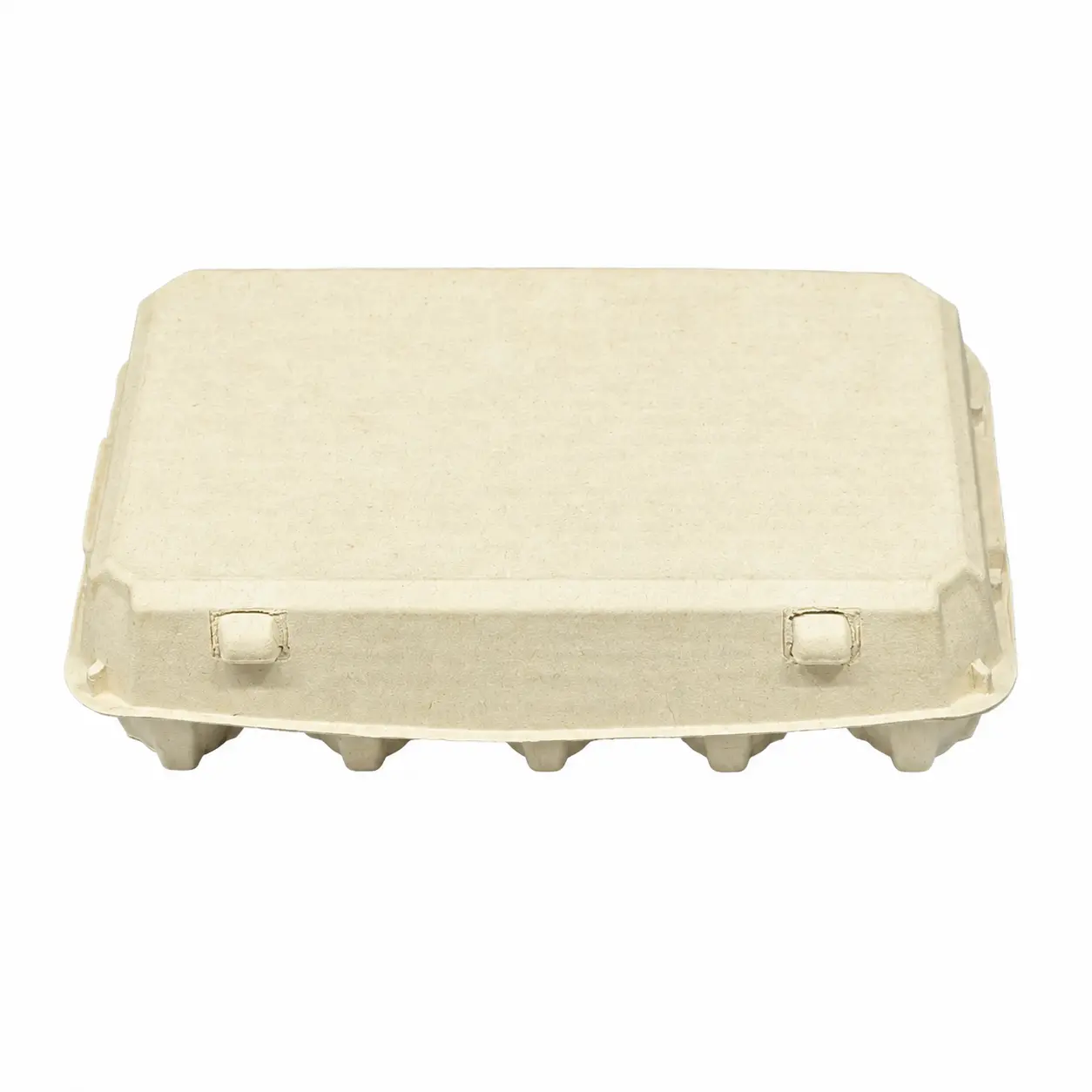 15-Count Molded Pulp Egg Carton Closed Front View Closed front view of 15-count molded pulp egg carton