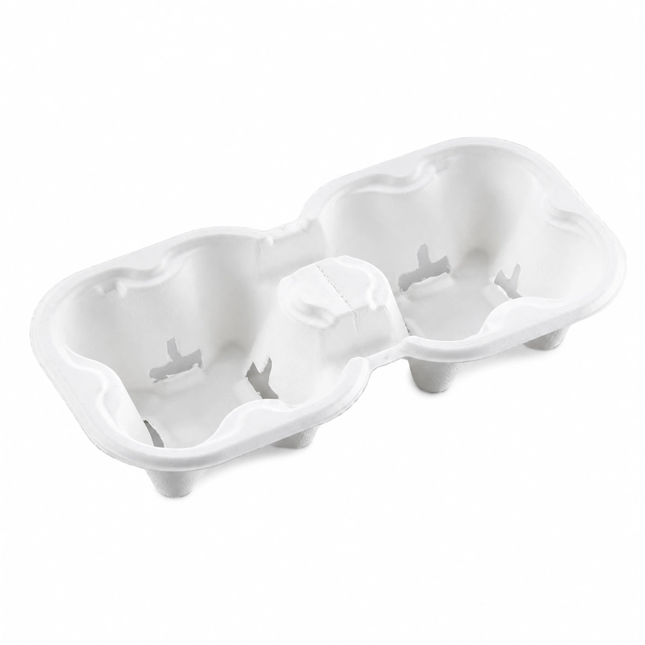 White Premium Tearable 2-Cup Drink Carrier Angle View White premium tearable 2-cup drink carrier with molded pulp texture