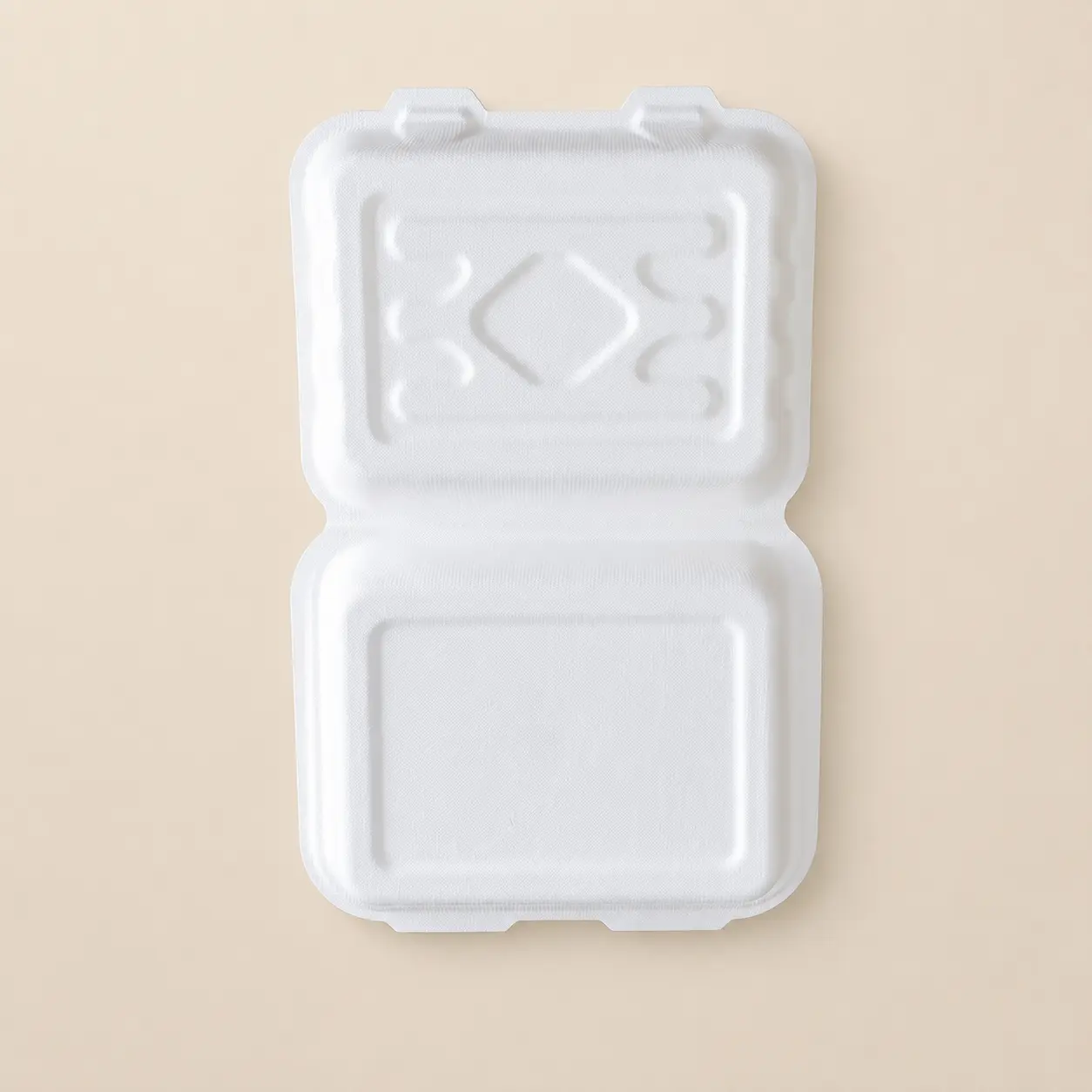 7.5 x 6-Inch Molded Pulp Clamshell Outer Surface View Outer surface of 7.5 x 6-inch molded pulp clamshell