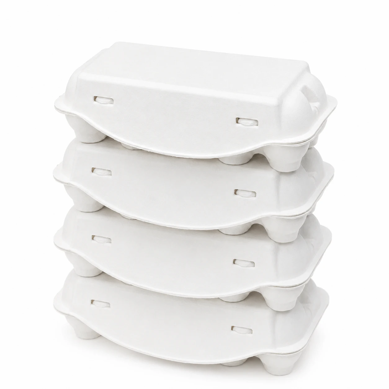 White 10-Count Molded Pulp Egg Carton Stacked Display Stacked white 10-count molded pulp egg cartons