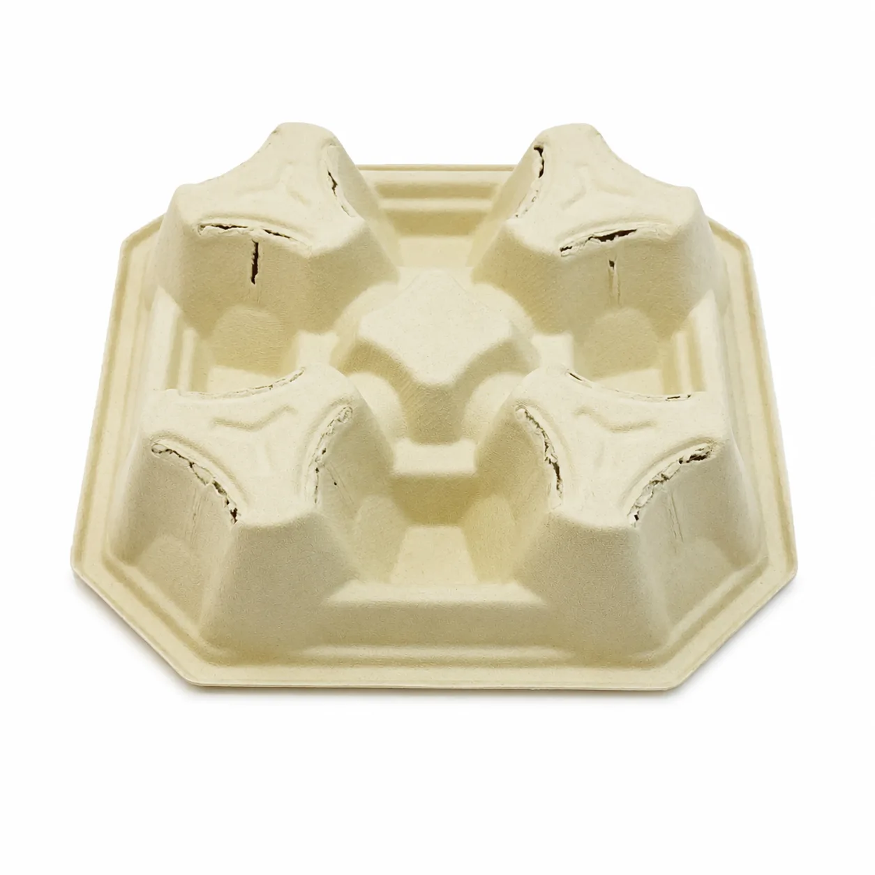 4-Cup Molded Pulp Drink Carrier Bottom View Bottom view of 4-cup molded pulp drink carrier