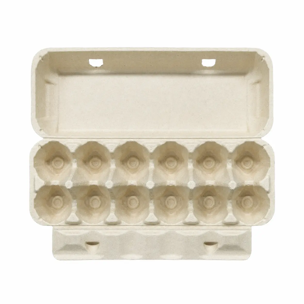 12-Count Molded Pulp Egg Carton Open Top View Open top view of 12-count molded pulp egg carton