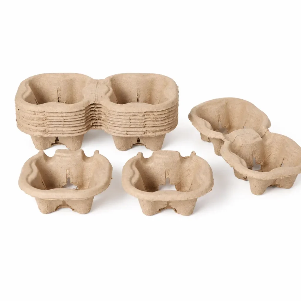 Stacked and separated tearable 2-cup pulp carriers