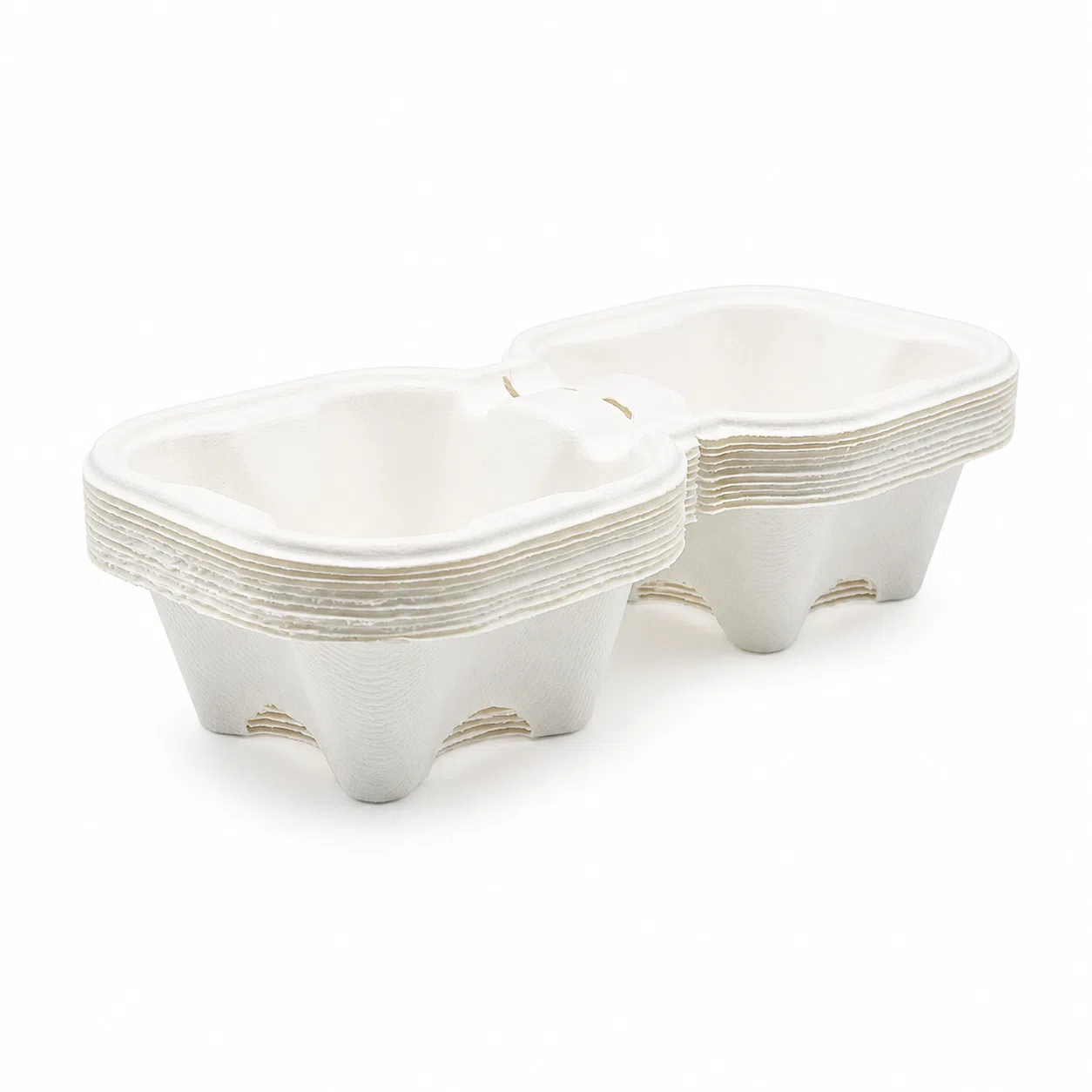 White Tearable 2-Cup Molded Pulp Drink Carrier Stack Stackable white tearable 2-cup molded pulp drink carrier