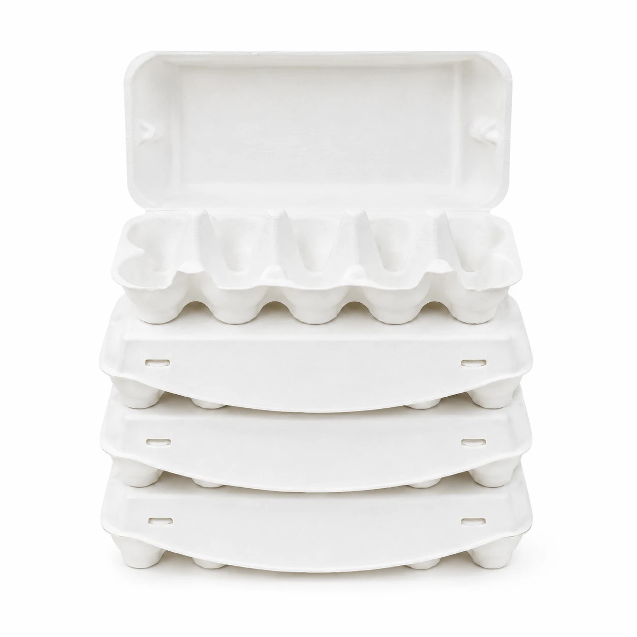 White 12-Count Molded Pulp Egg Carton Stacked Display Stacked white 12-count molded pulp egg cartons