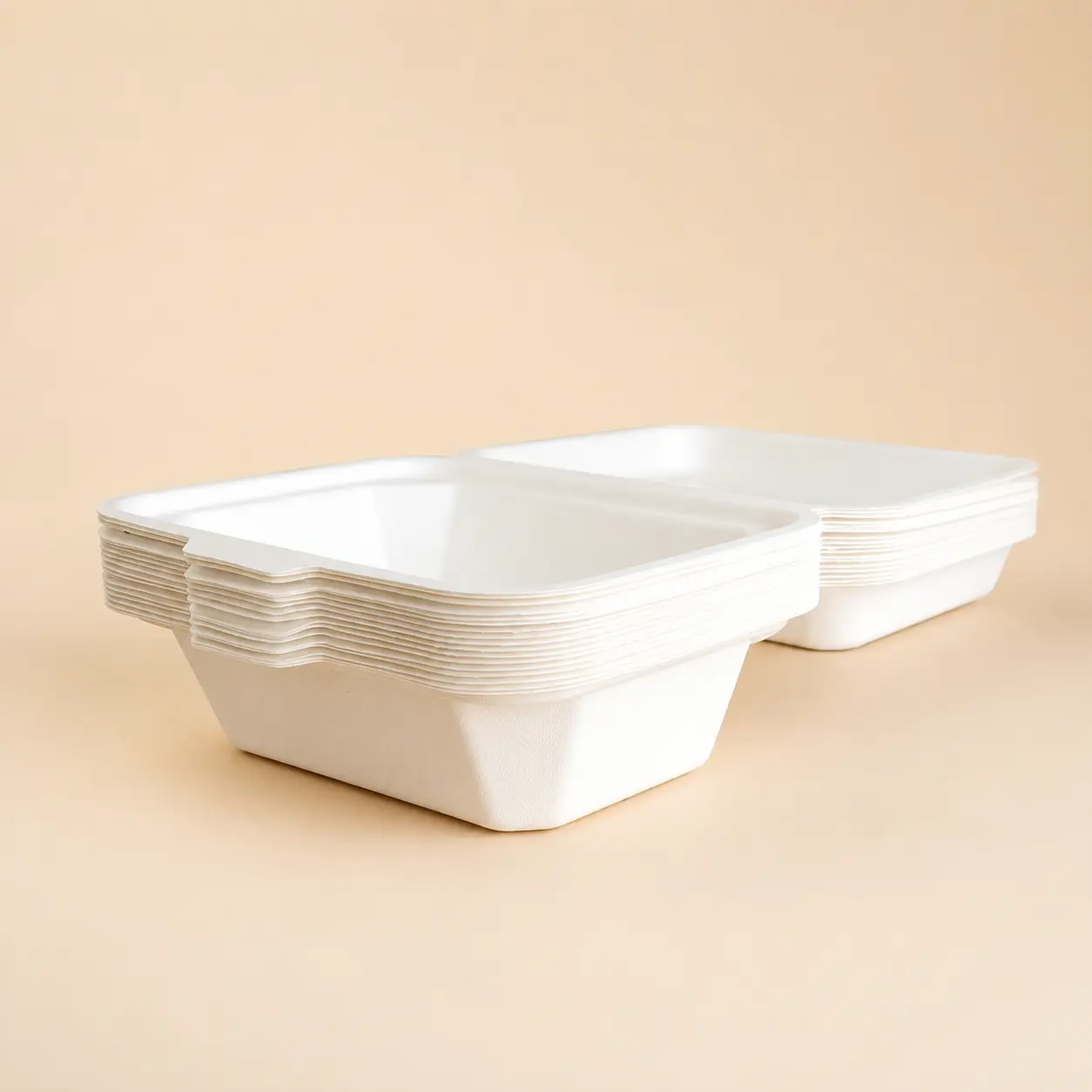 7 x 5 Molded Pulp Food Clamshell Stacked Perspective View Stacked perspective view of 7 x 5 molded pulp food clamshell