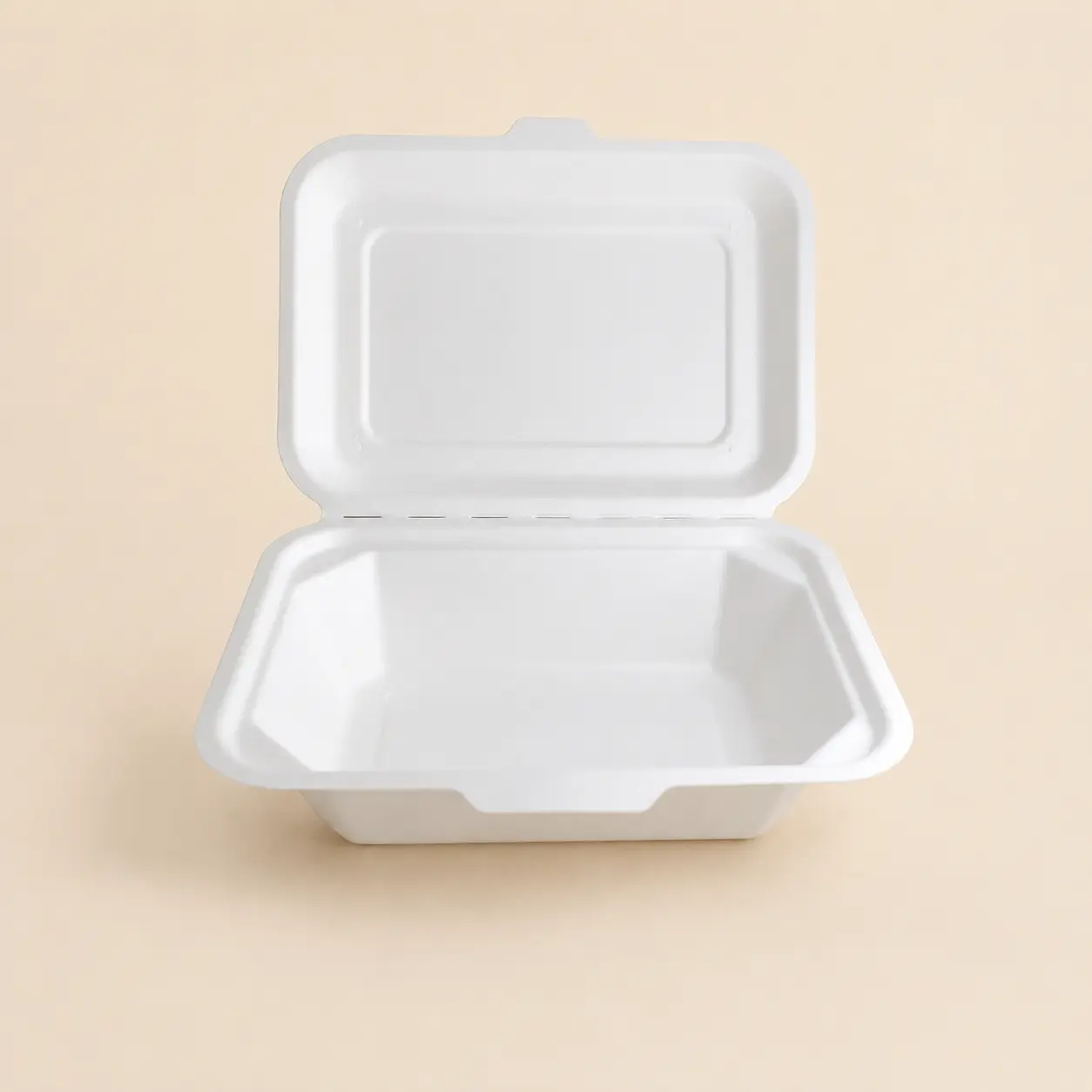 7 x 5 Molded Pulp Food Clamshell Open Front View 7 x 5 molded pulp food clamshell