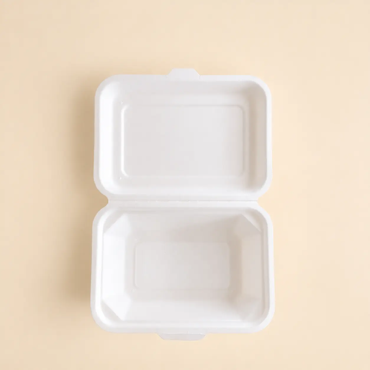 7 x 5 Molded Pulp Food Clamshell Open Top View Open top view of 7 x 5 molded pulp food clamshell