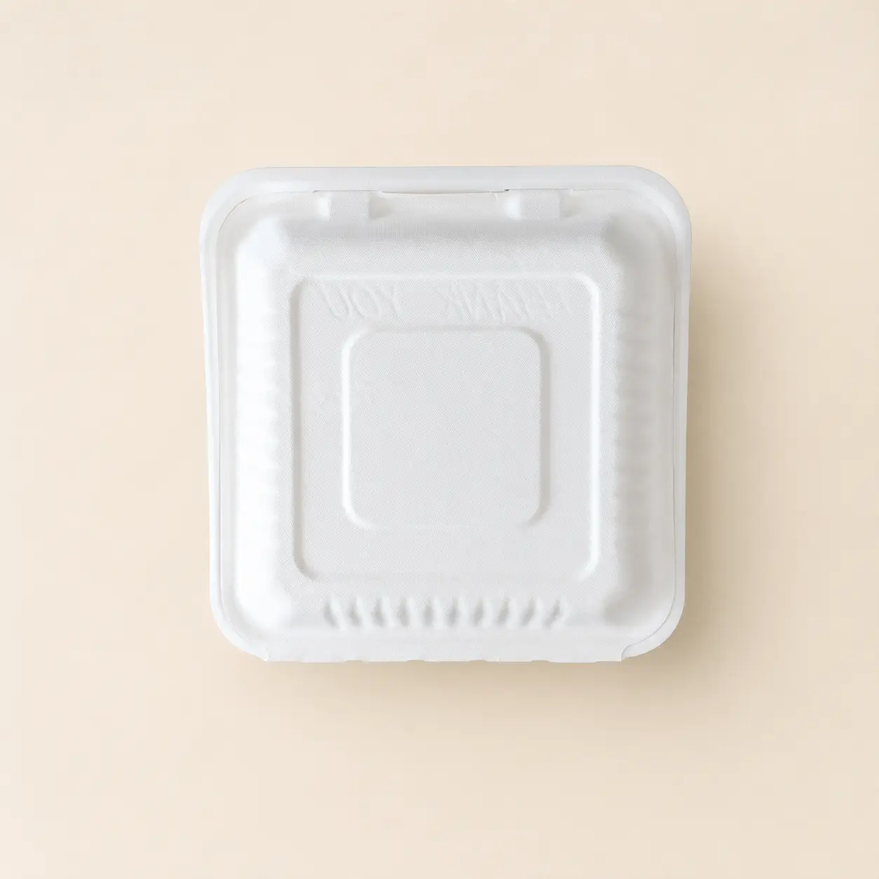 9x9 3-Compartment Pulp Clamshell Closed Top View Closed top view of 9x9 3-compartment pulp clamshell