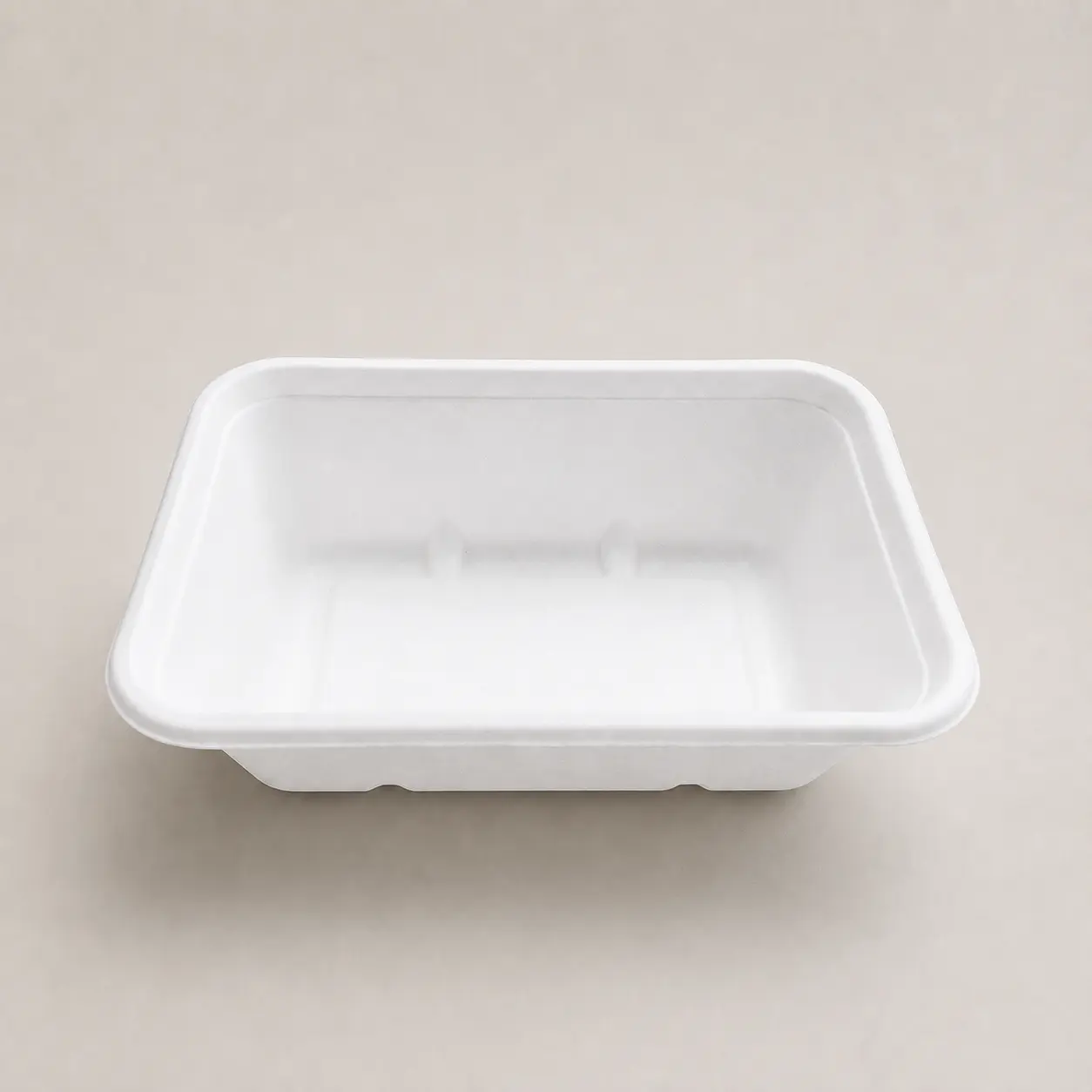 650ml Molded Pulp Rectangular Food Container Open Front View Open front view of 650ml molded pulp rectangular food container
