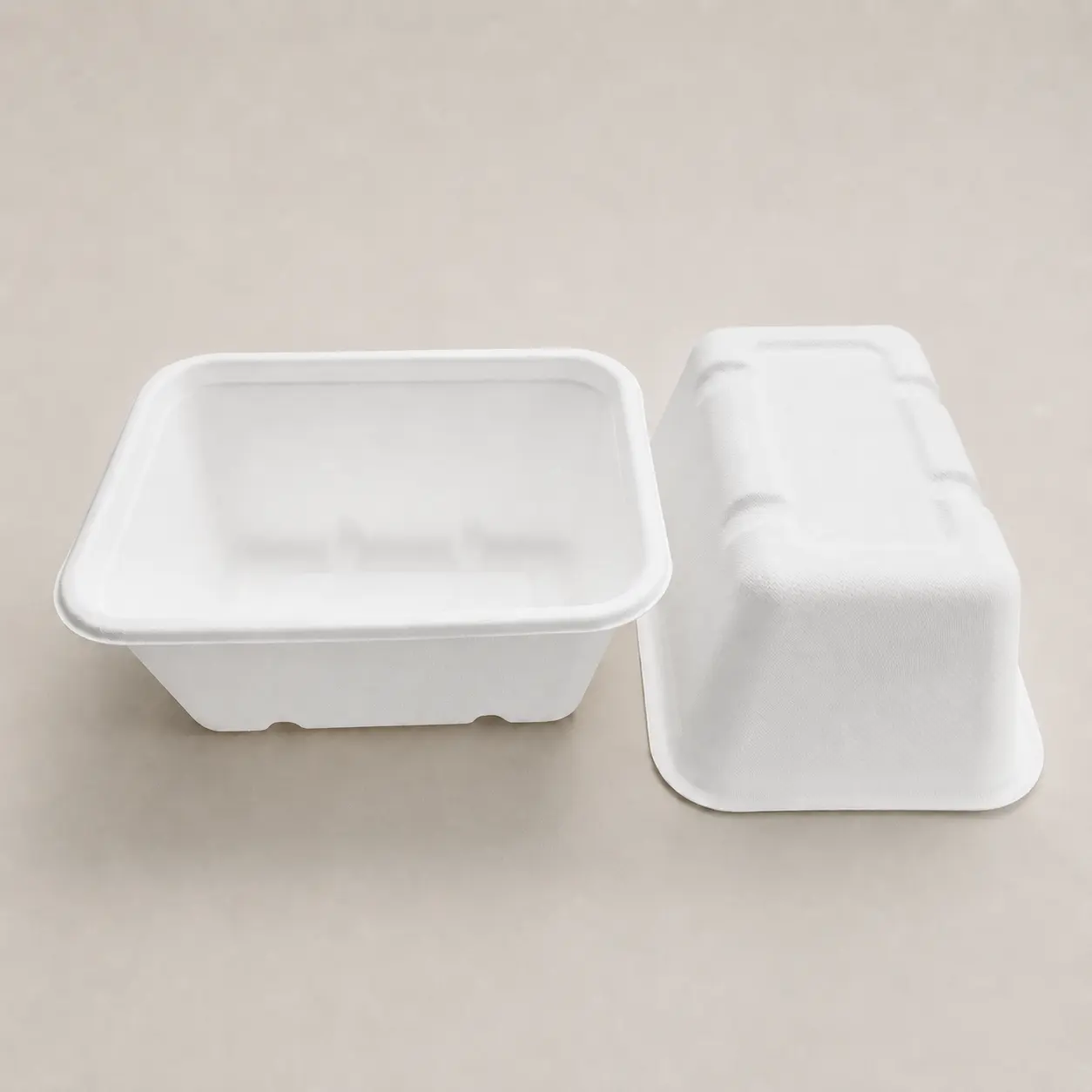 1000ml Molded Pulp Rectangular Food Container Front and Back View Front and back views of 1000ml molded pulp rectangular food container
