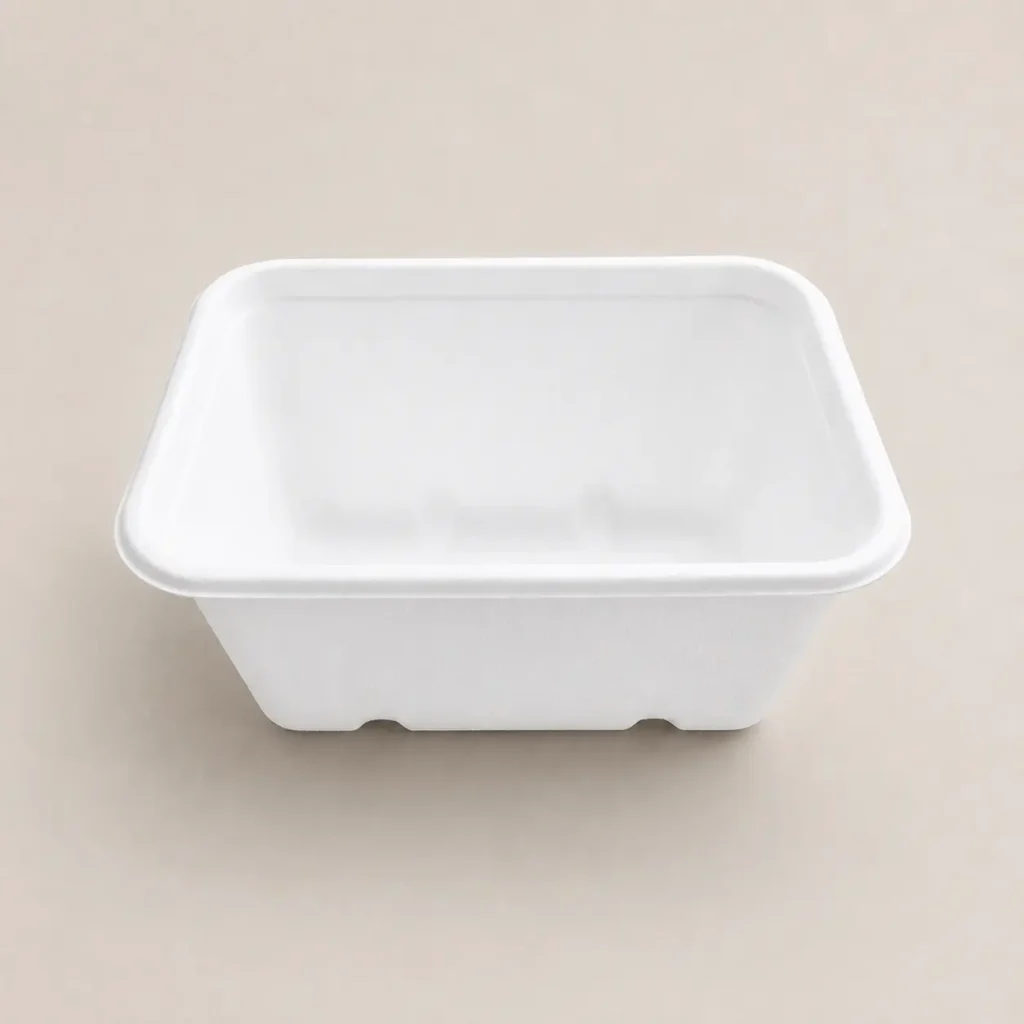 Open front view of 1000ml molded pulp rectangular food container