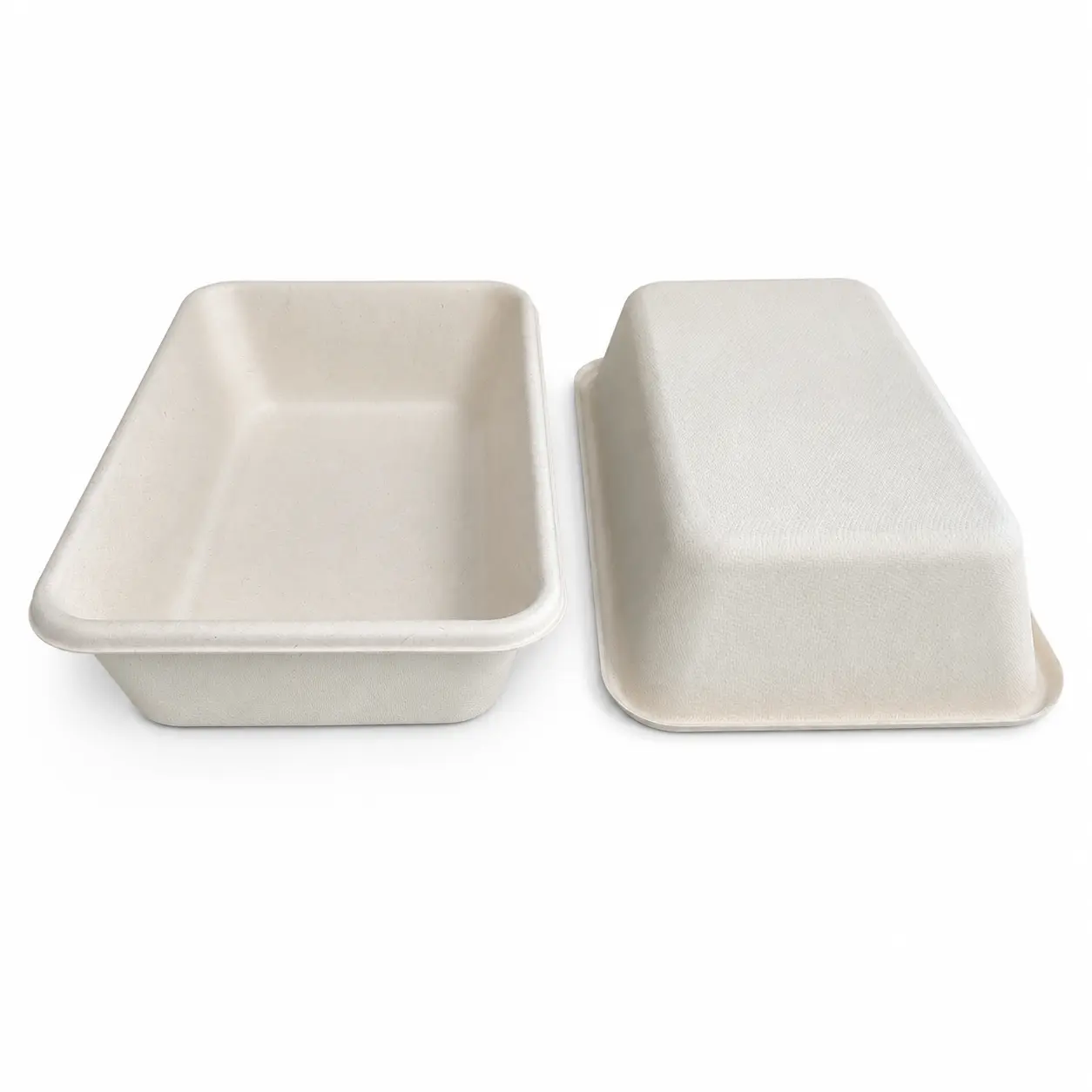 1200ml Molded Pulp Rectangular Food Container Front and Back View Front and back views of 1200ml molded pulp rectangular food container