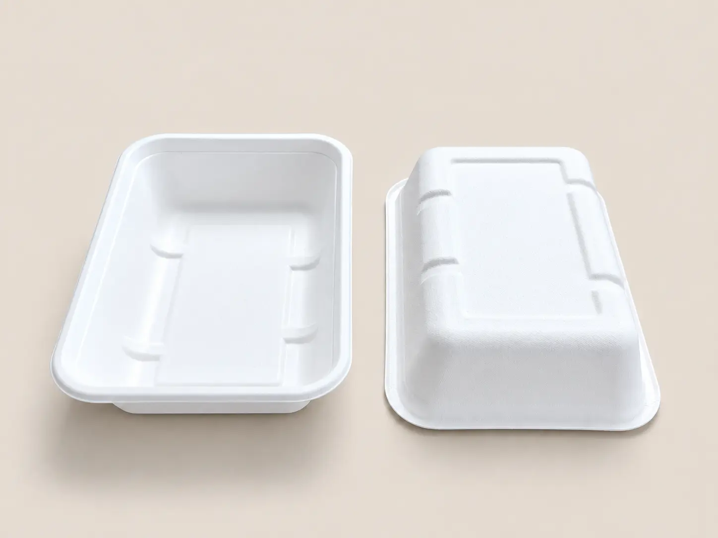 550ml Molded Pulp Rectangular Food Container Front and Back View Front and back views of 550ml molded pulp rectangular food container