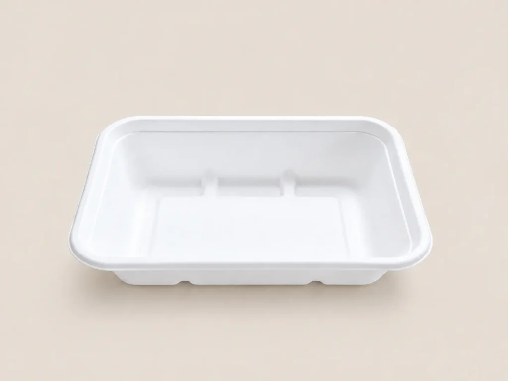 Open front view of 550ml molded pulp rectangular food container