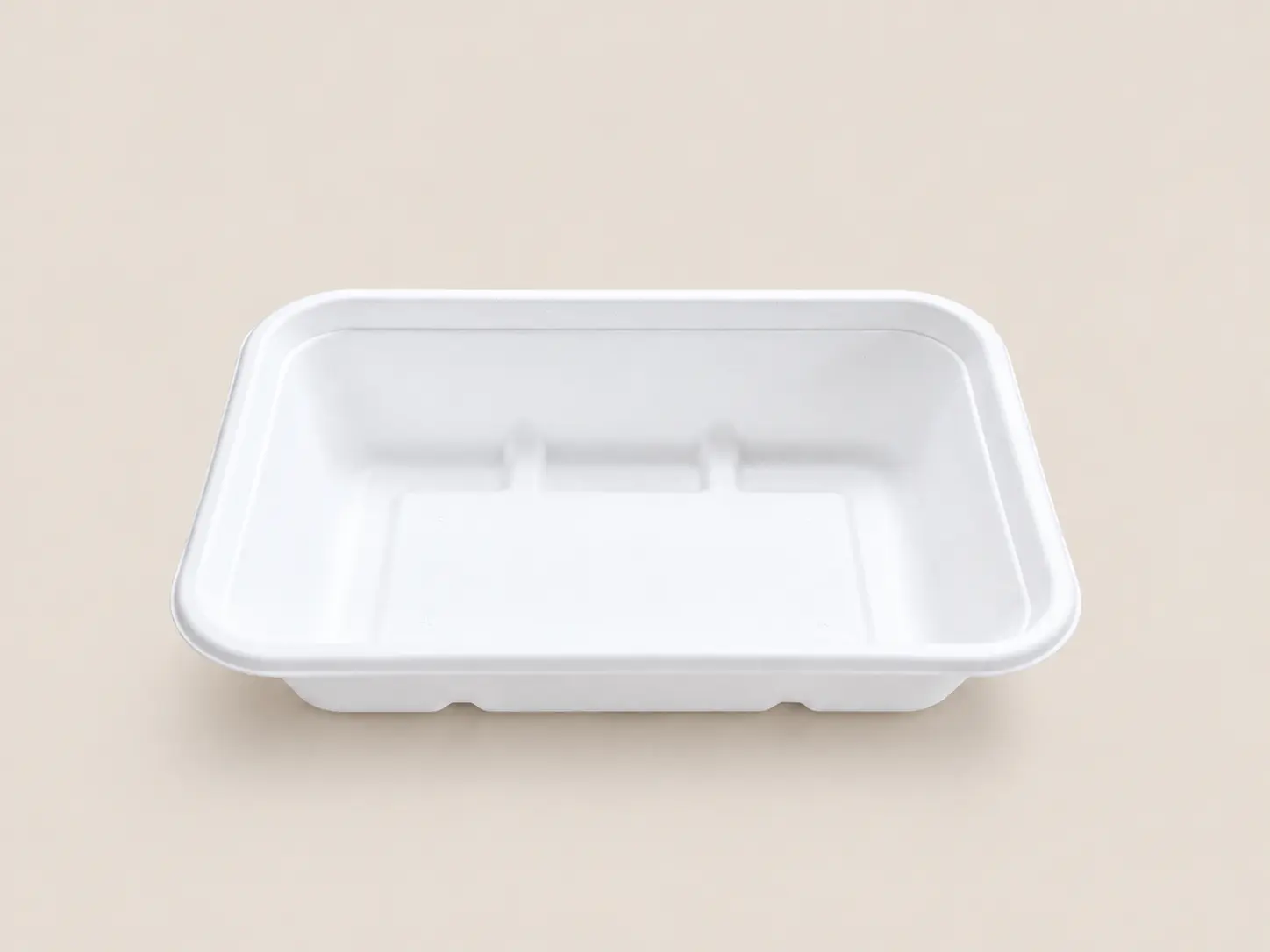 550ml Molded Pulp Rectangular Food Container Open Front View Open front view of 550ml molded pulp rectangular food container