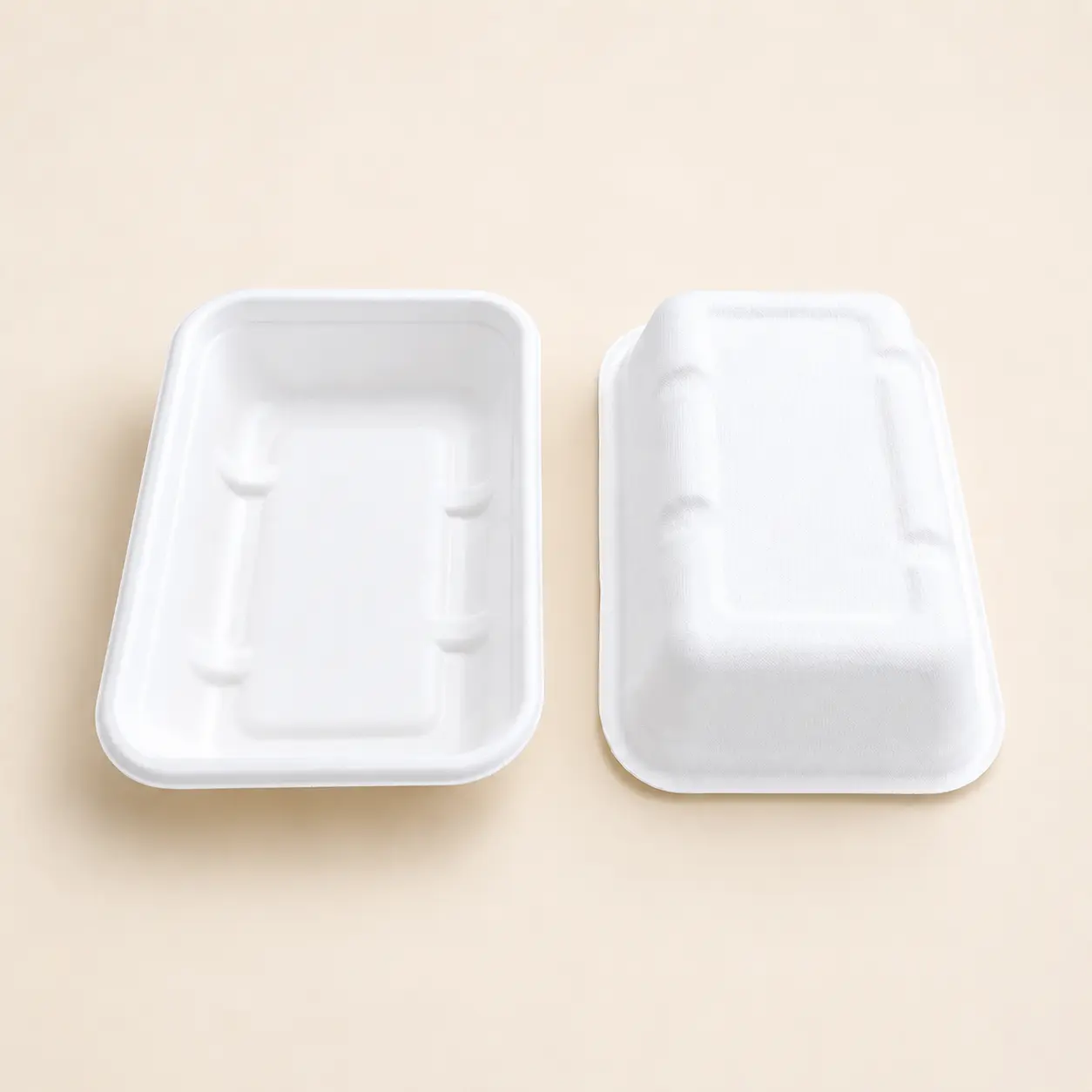450ml Molded Pulp Rectangular Food Container Front and Back View Front and back views of 450ml molded pulp rectangular food container