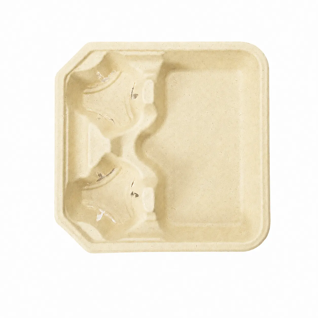 2-Cup Pulp Carrier with Food Tray Top View Top view of 2-cup molded pulp cup carrier with food tray