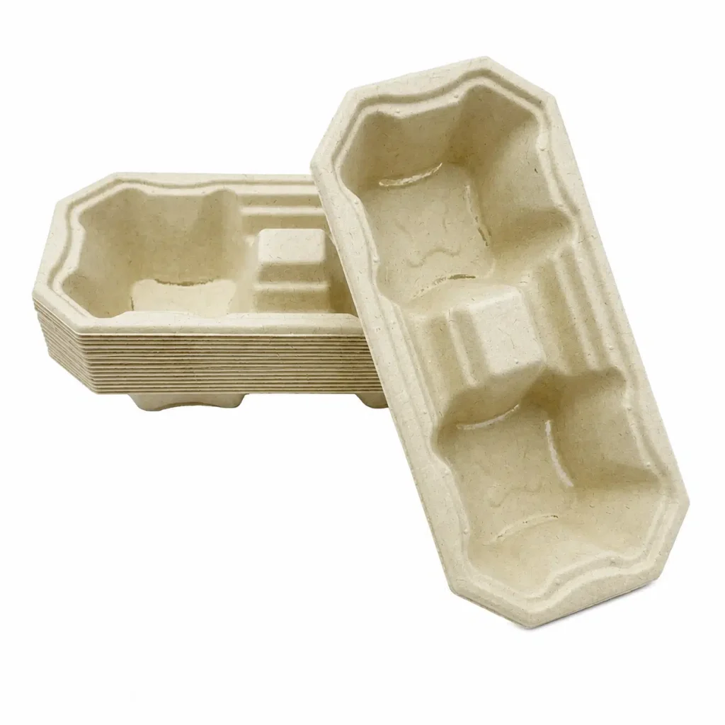 Premium one-piece 2-cup molded pulp drink carrier stack