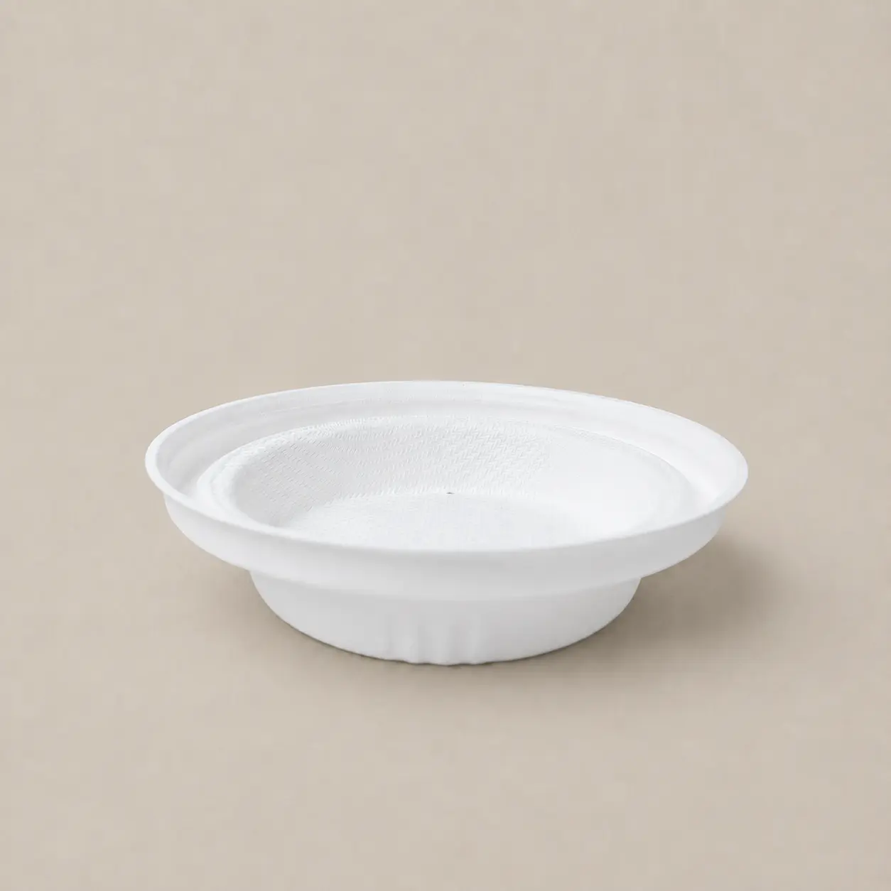 80mm Triangle-Design Molded Fiber Hot Cup Lid Underside Underside view of a white 80mm triangle-design molded fiber hot cup lid showing its inner texture and molded cup-rim channel