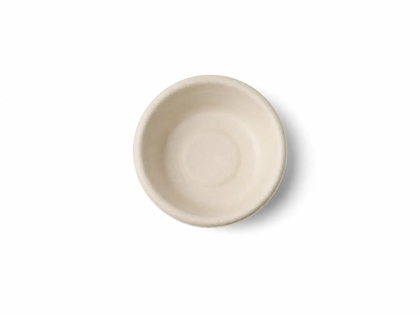 1oz Molded Fiber Sauce Cup Top View Top view of a natural-color 1oz Molded Fiber Sauce Cup showing its round inner serving area, continuous rim, and smooth molded-fiber interior