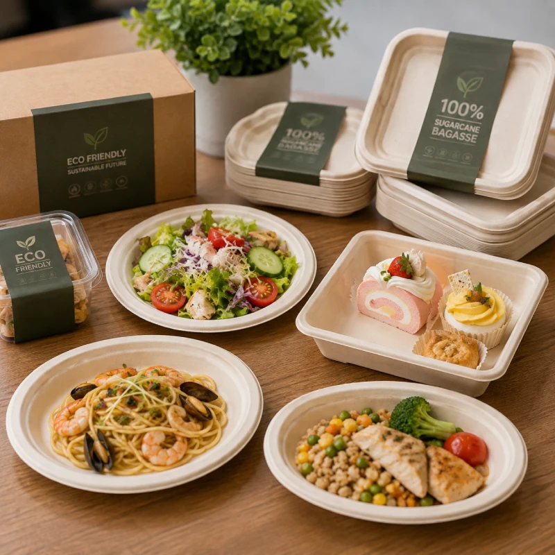 Custom sugarcane bagasse plates for food brands and retail packaging