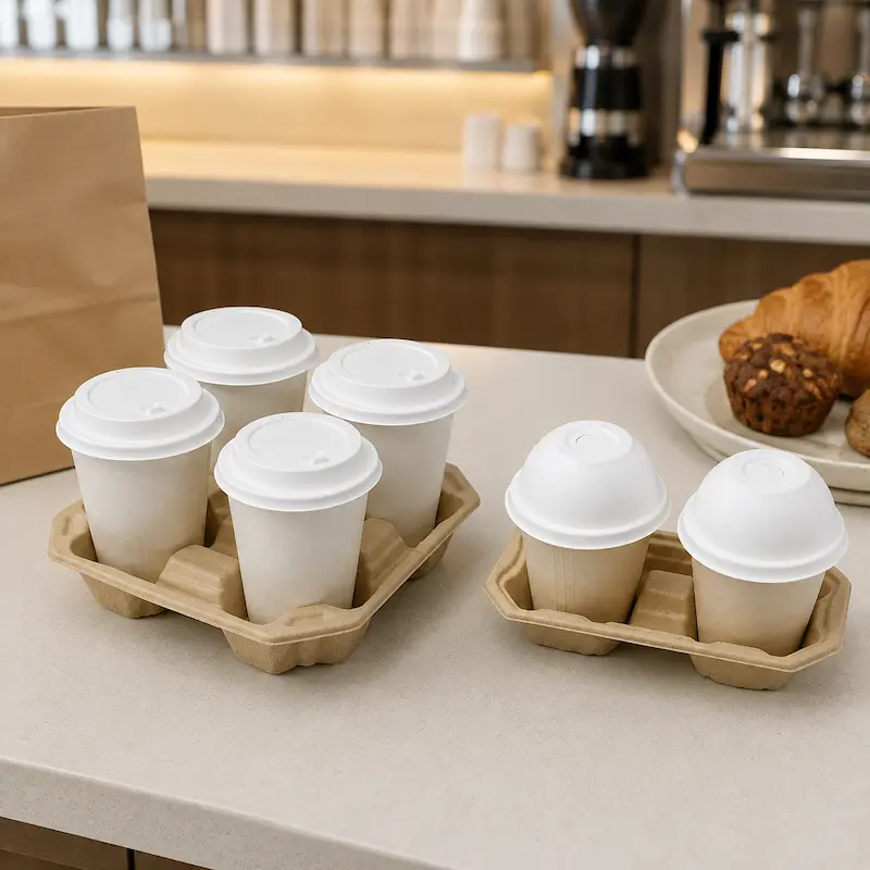Custom molded fiber cups and lids for beverage brands