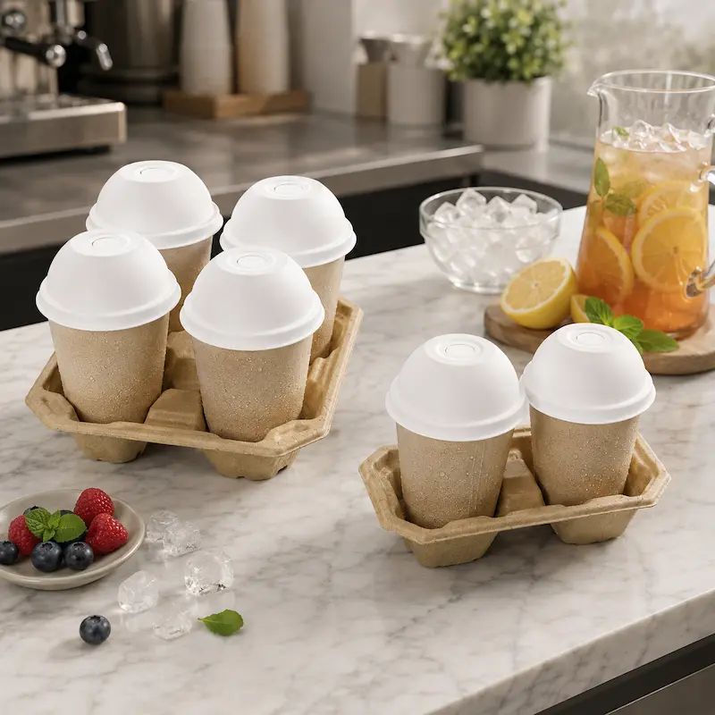 Molded fiber dome lids for compatible cold beverage cups