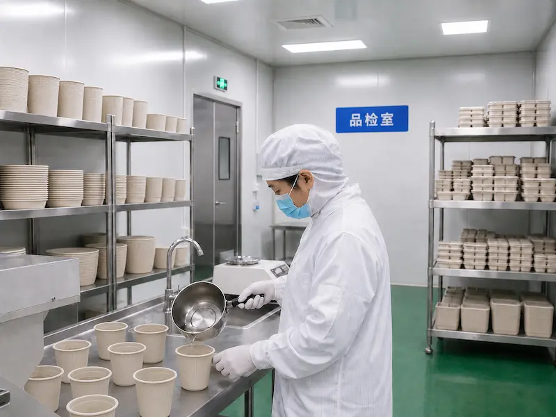 Quality inspection of molded fiber cups and lids in manufacturing facility