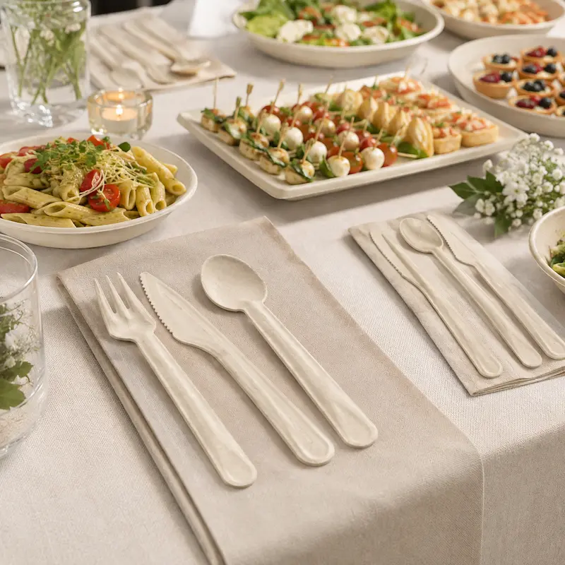 Molded fiber cutlery for catering services and events