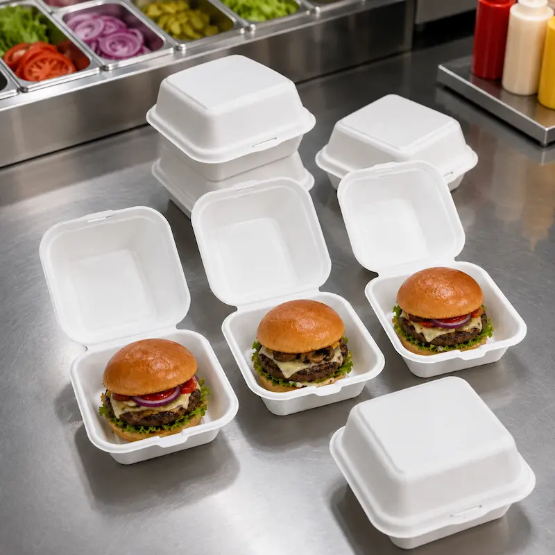 Compostable molded pulp burger boxes for sustainable food packaging