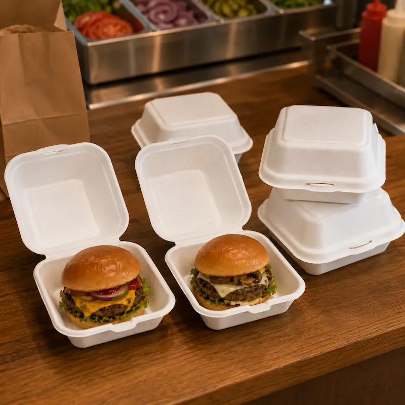 Molded pulp burger packaging for food delivery services