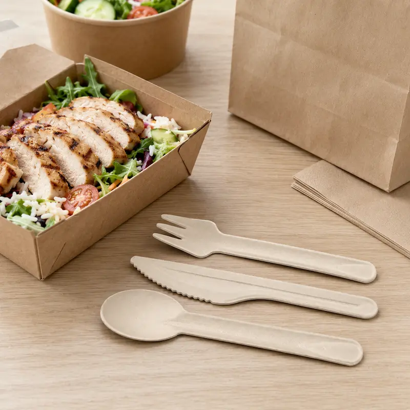 Molded fiber cutlery for takeaway and food delivery services