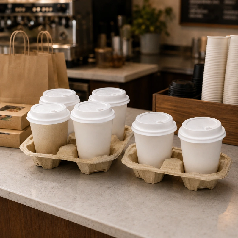 Premium molded pulp drink carriers for coffee chains and beverage brands