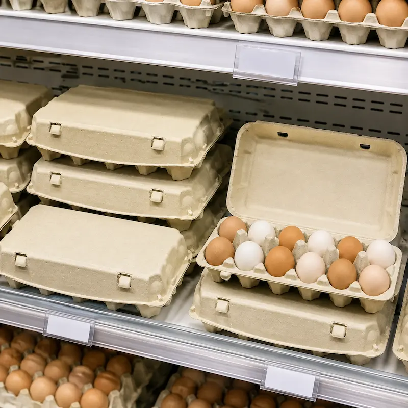 Molded pulp egg cartons for supermarkets and grocery retailers