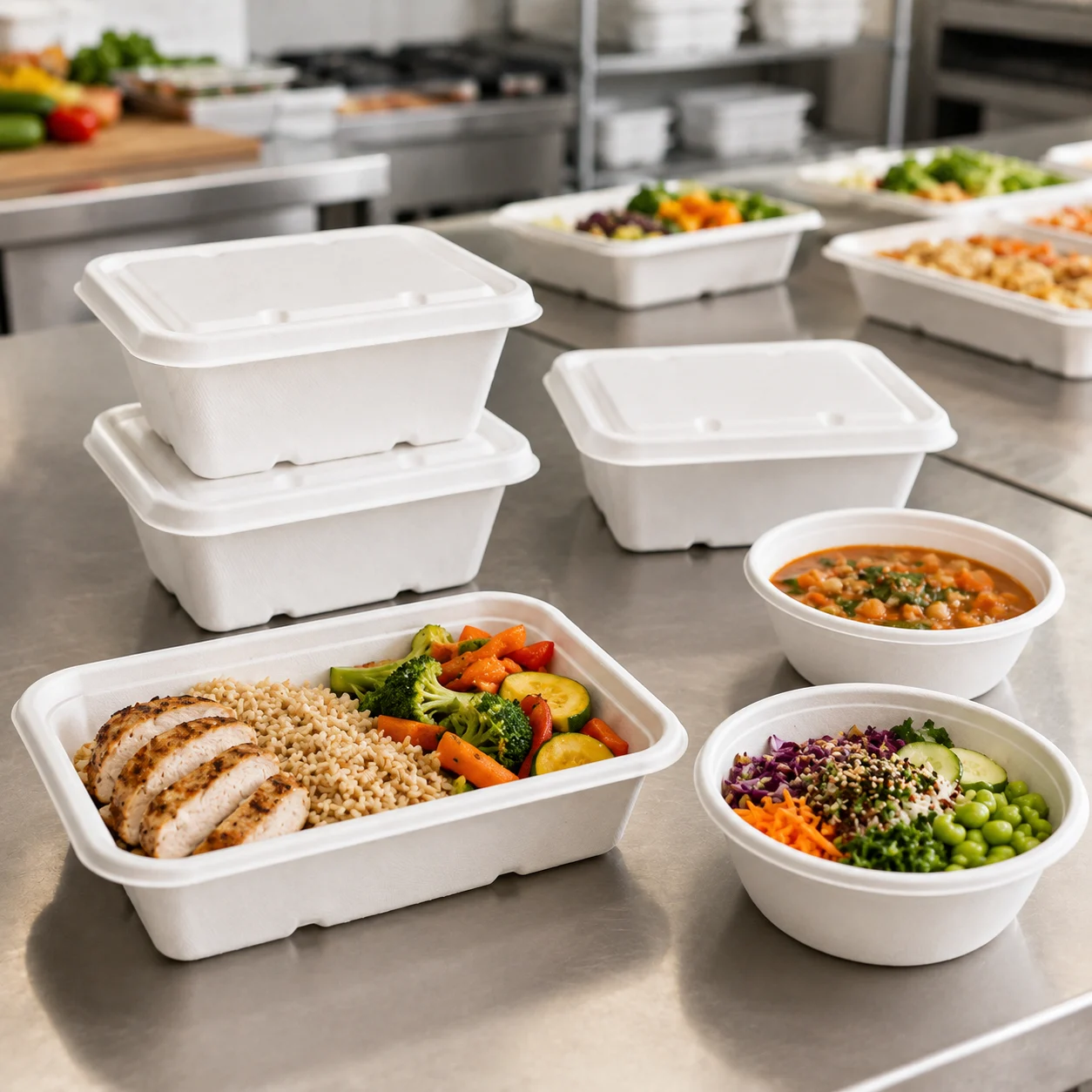 Molded pulp food containers for meal prep and prepared food programs