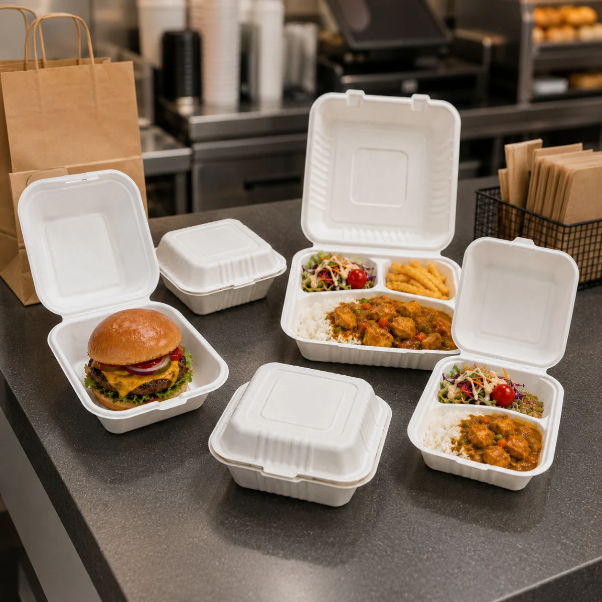 Molded pulp clamshell containers for compostable food packaging