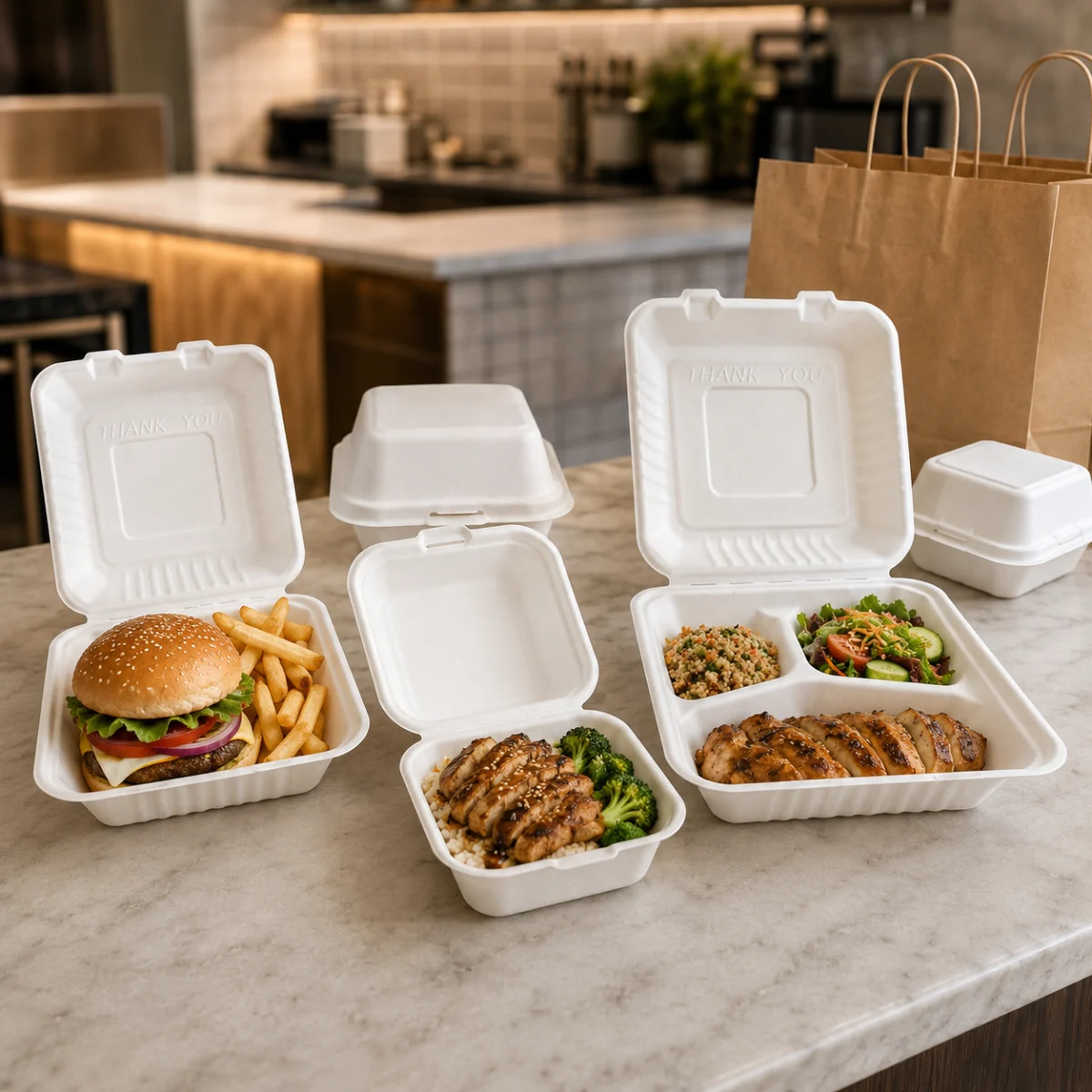 Molded pulp food clamshell containers for prepared meals